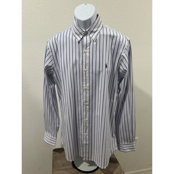 Polo Ralph Lauren Mens Custom Fit Striped Button Down Shirt White Blue Pink Med